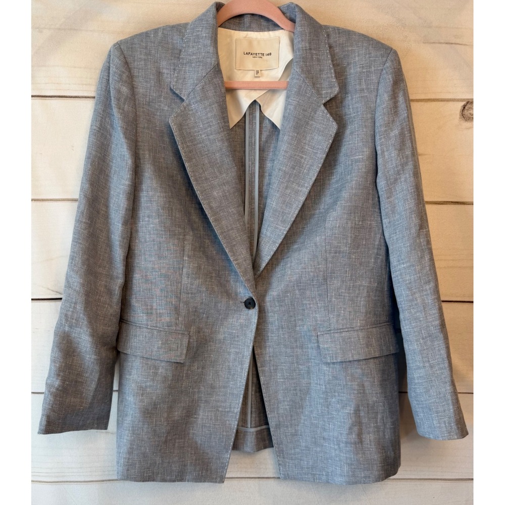 Lafayette 148 NY Loro Piana Summertime Linen Wool Silk Blazer Blue Jacket 12
